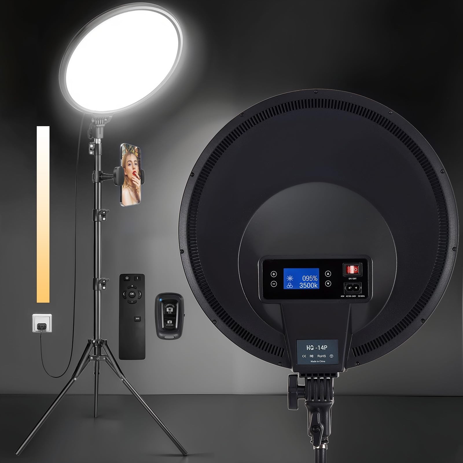 MACTREM 14’’ Large Ring Light with 71" Tripod Stand/Phone Clip,LCD .