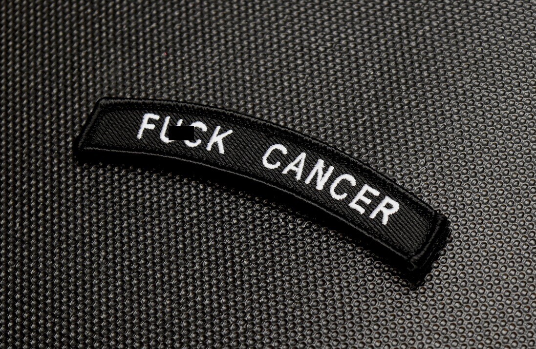 F**K CANCER Tab Embroidered Morale Patch Hook & Loop Backing B&W St Jude's