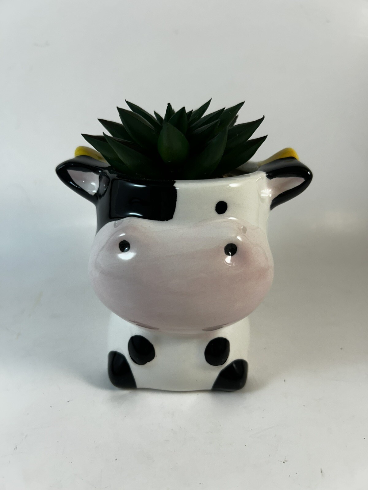 Ceramic Baby Cow Planter Spotted Calf Faux Succulent Room Decor 5”