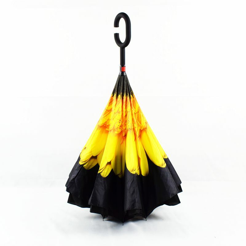 Inverted Reverse,C-Handle Folding Umbrella -Upside Down-Windproof with Carry Bag