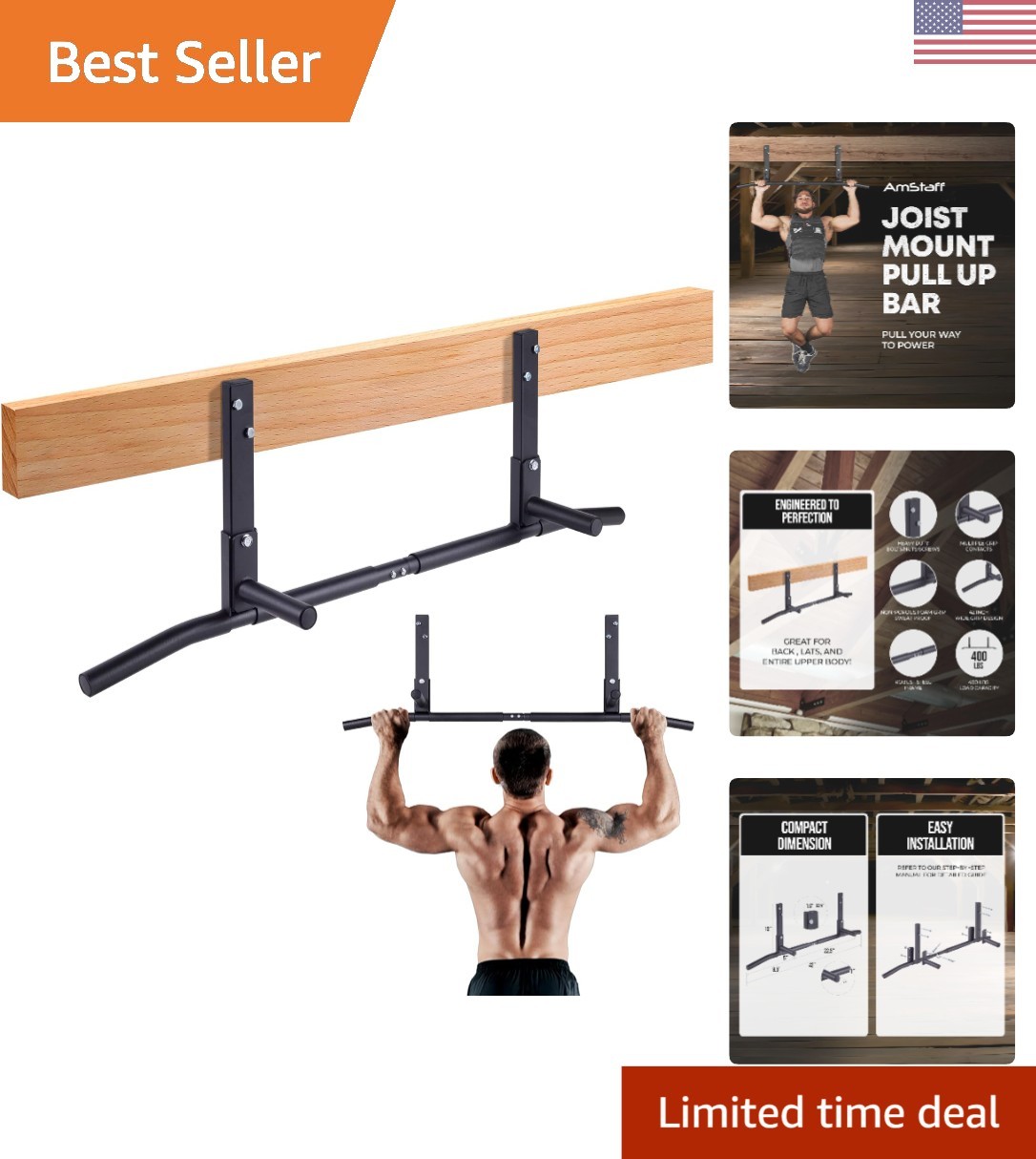 Maximize Your Workouts: 42" Pull Up Bar with Elevated Head Clearance & Supports