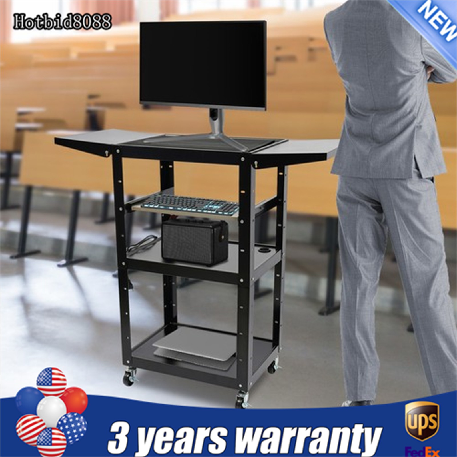 3 Tiers Black Rolling Cart Cart With Wheels Heavy Duty Rolling Work Station