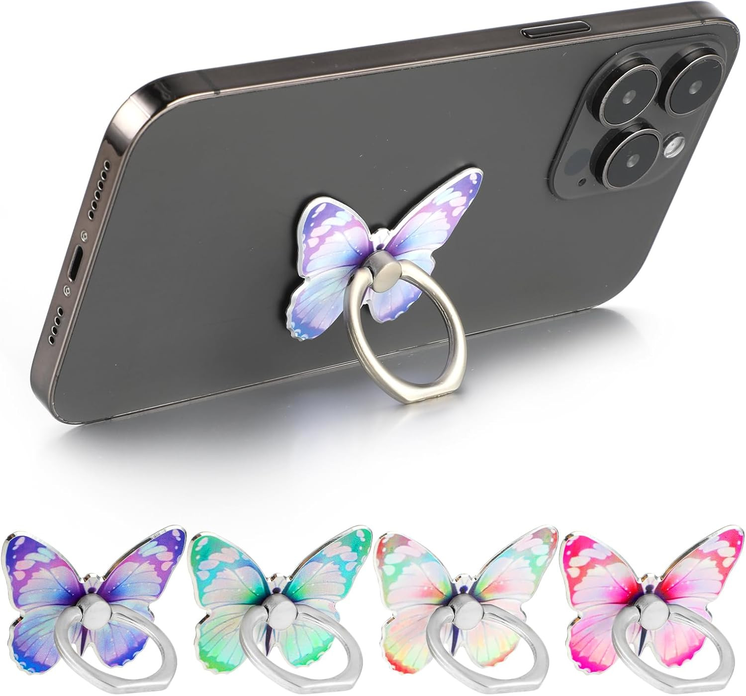 4 Pack Butterfly Phone Ring Stand 360° Rotatable Grip Holder for Phone & Tablets