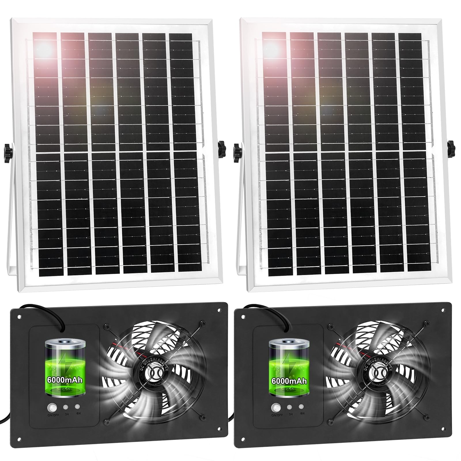 Solar Powered Fan with Battery Run Day/Night, 15W Solar Fan for Chicken Coop ...