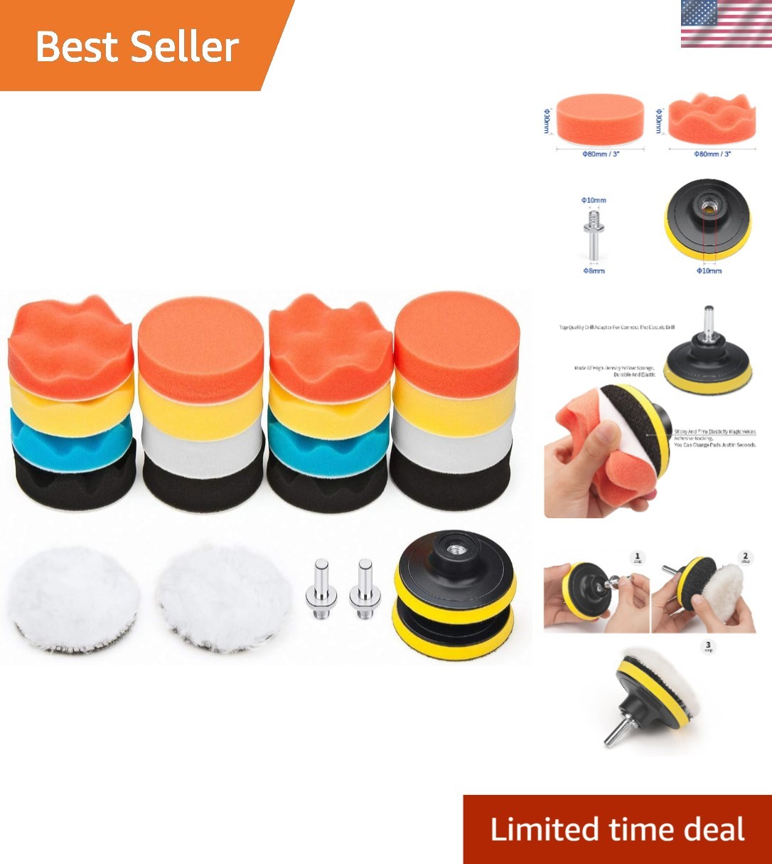 Complete 22 PCS Car Buffing & Polishing Pad Set - 3 Inch Drill Compatible