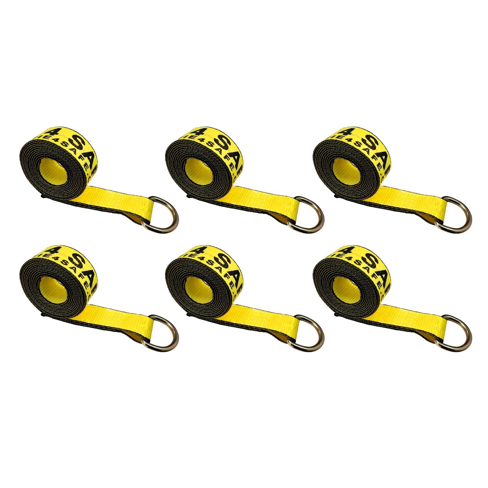 6 Pack 2" x 10' Lasso Strap w/ D Ring Auto Tie Down for Tow Truck Wheel Lift