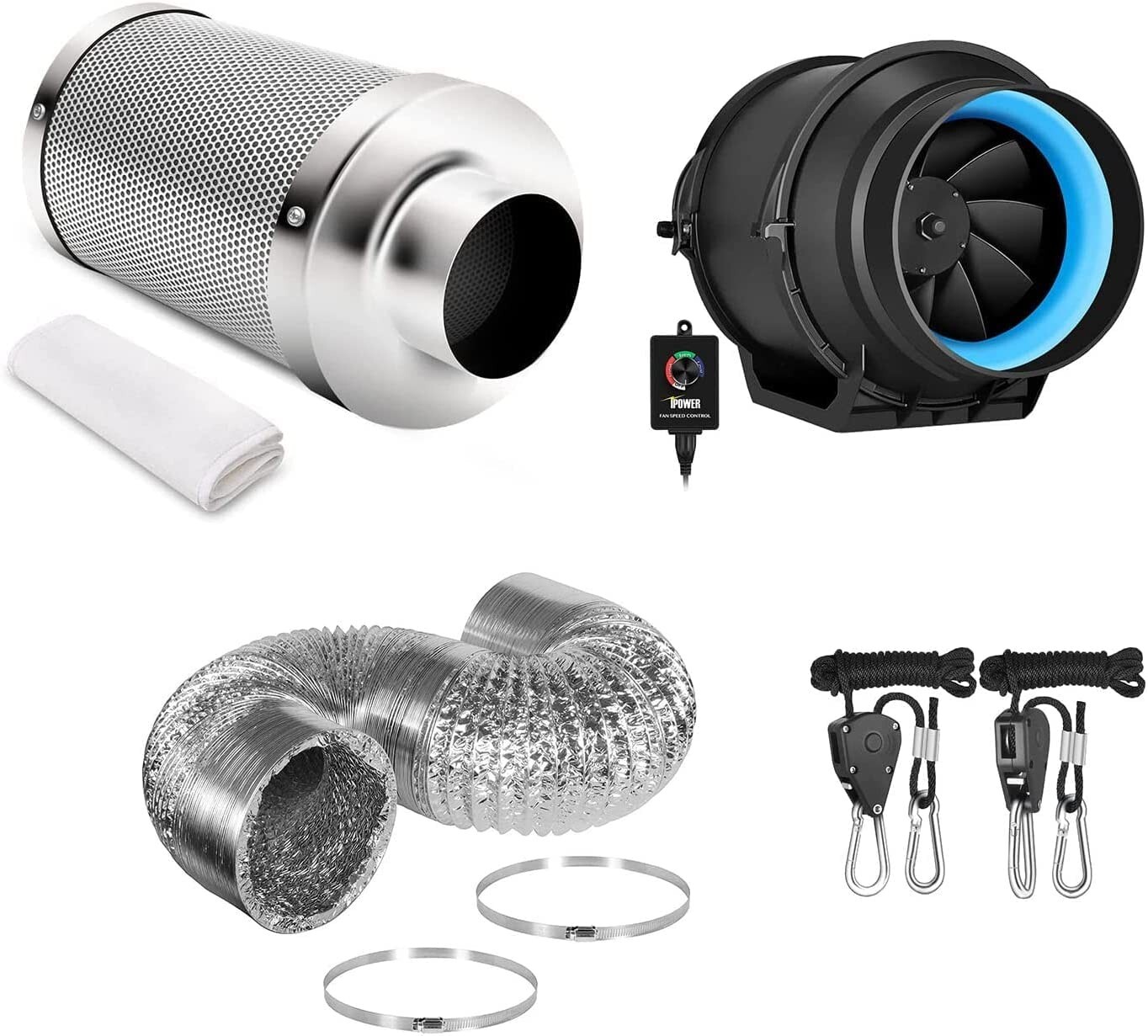 iPower GLFANXSETINLLITE4D8RHCTR CFM Inline Fan Carbon Filter - Multicolor