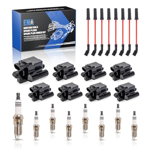 Set of 8 Square Ignition Coil 8 Platinum Spark Plug and Red Wire Set