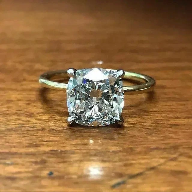 2.50CT Cushion-Cut Moissanite Solitaire Engagement Ring 14K White Gold Plated