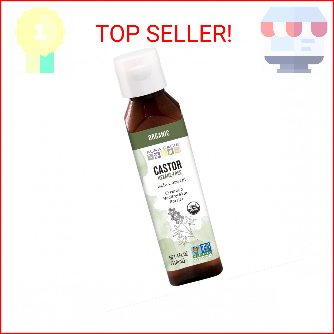 Aura Cacia Skin Care Oil - USDA Organic - Castor Oil - 4 fl oz - 100% Pure Botan
