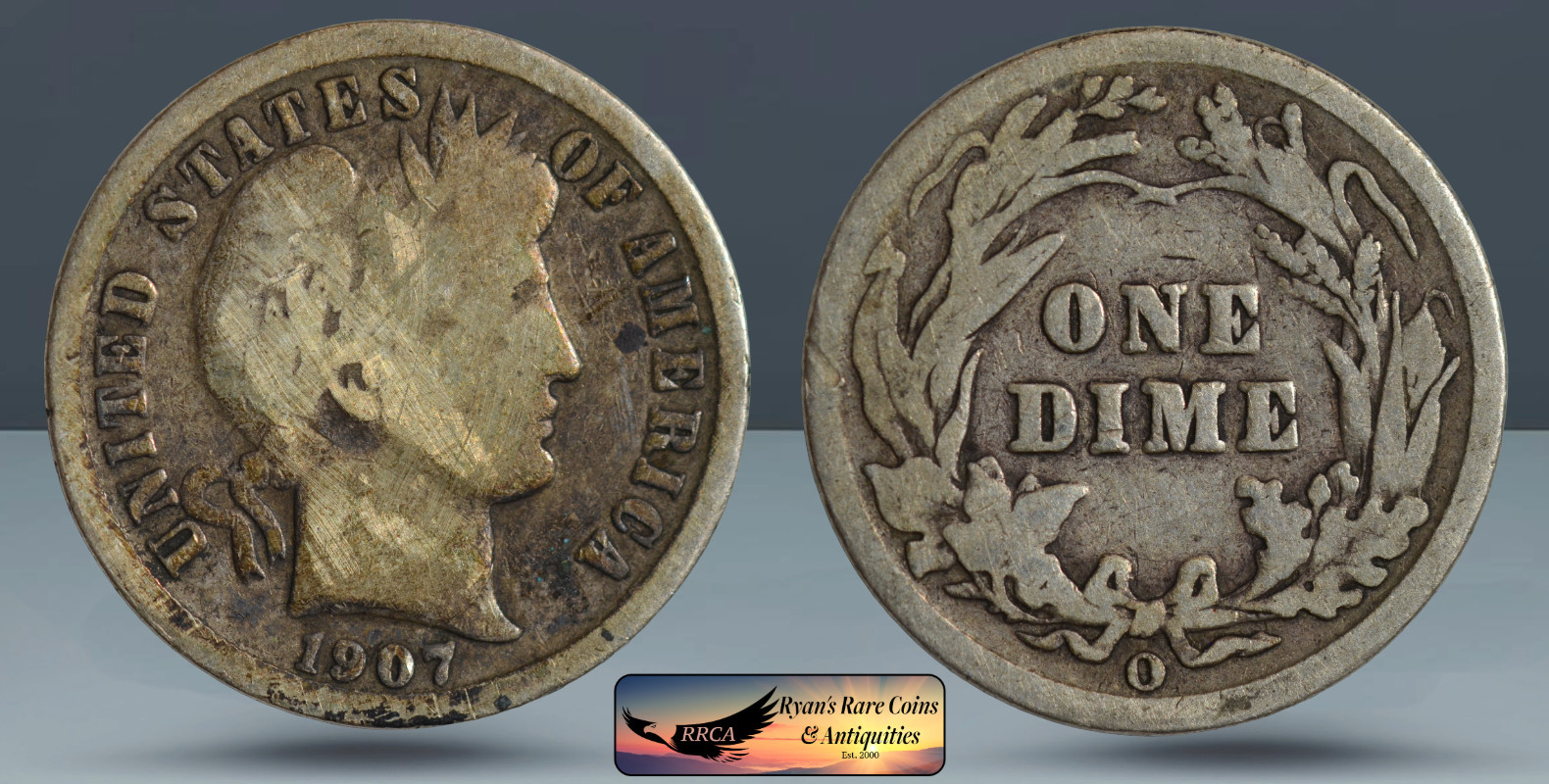 1907 O Barber Dime, Good Details, Obverse Scratches, Silver, RRCA, C8379