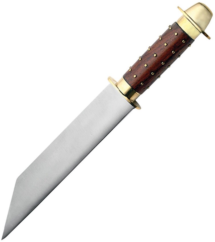 Fixed Knife 9.87" Stainless Steel Blade Seax Wooden Handle With Brass Guard 3341