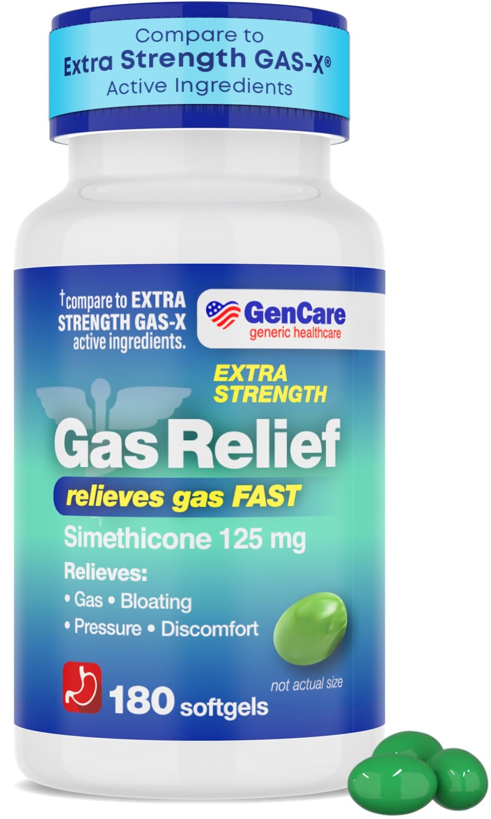 GenCare -Extra Strength Gas Relief Simethicone 125mg (180 Softgels) Maximum