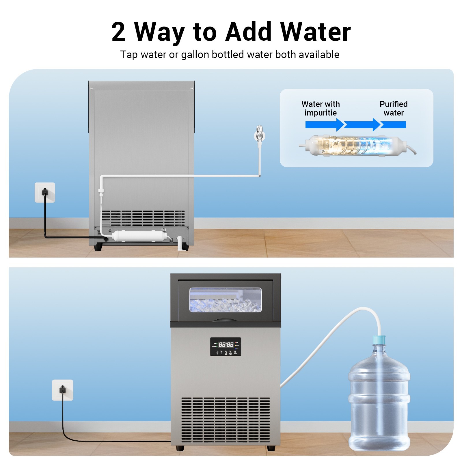 200Lbs Commercial Ice Maker Bar Restaurant Ice Cube Machine with 45lbs Storage
