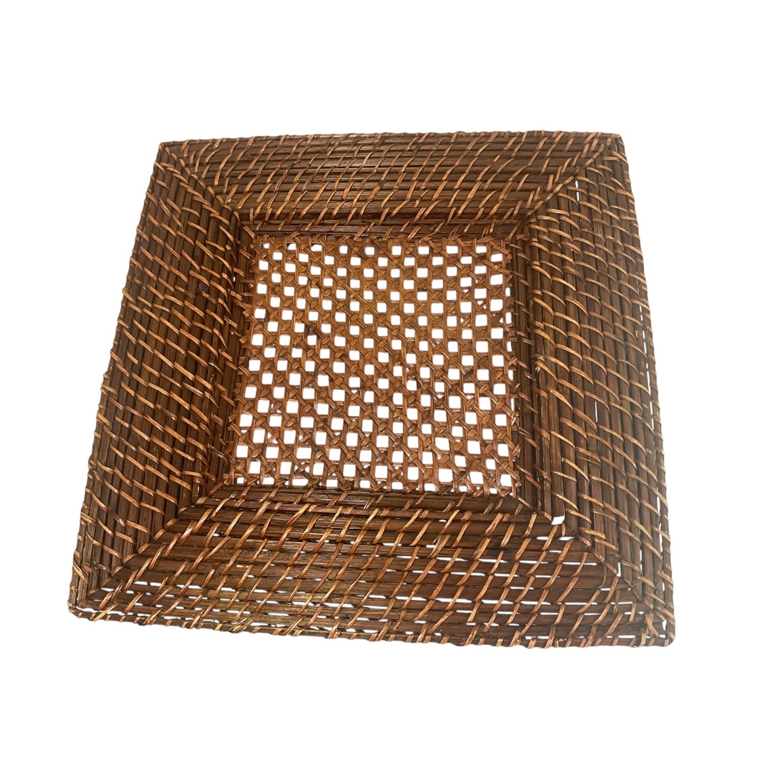 Vintage Wicker Rattan Square Charger Plate Tray Boho Coastal Decor