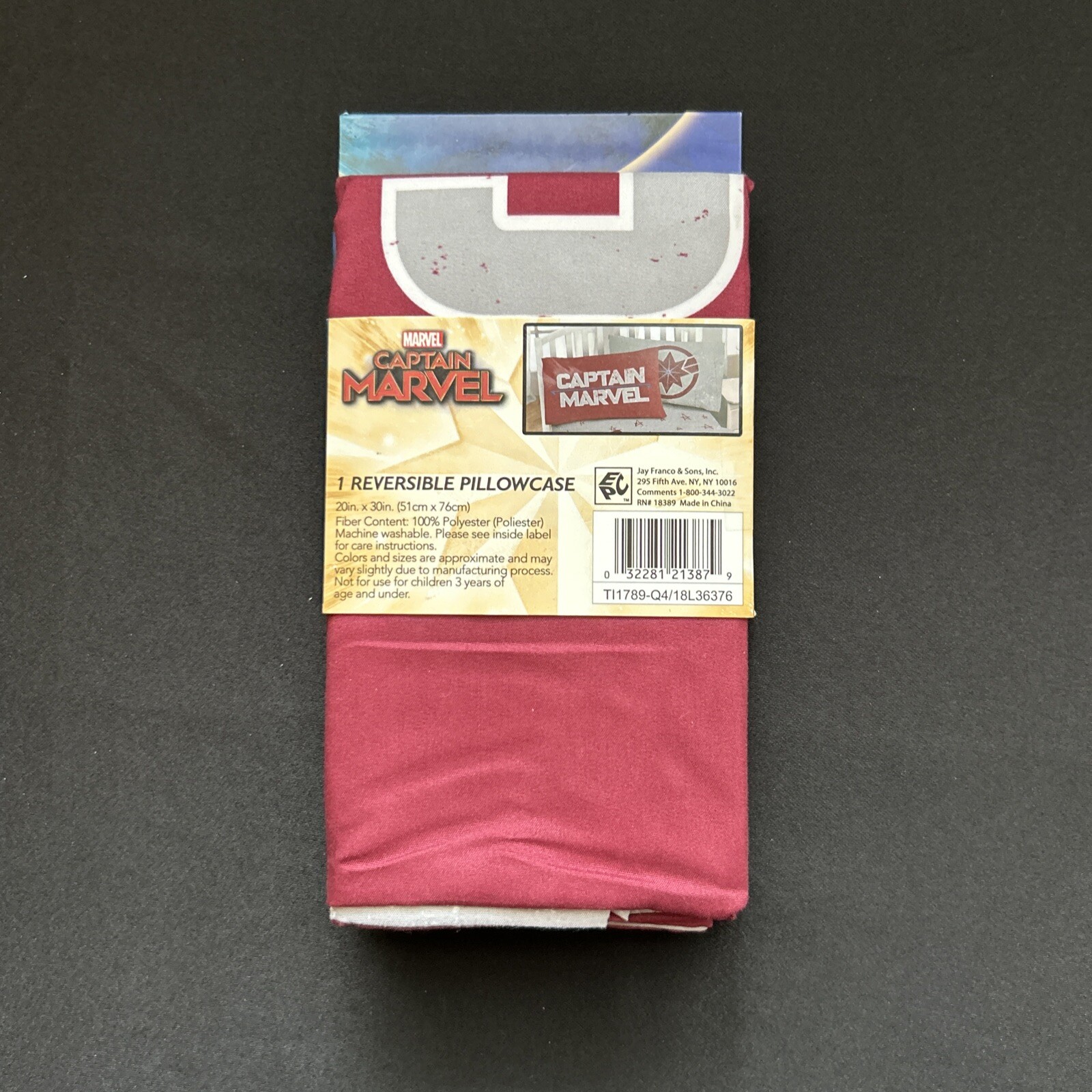 New ~ MARVEL Captain Marvel Reversible Pillowcase (20” x 30”) Red and Gray