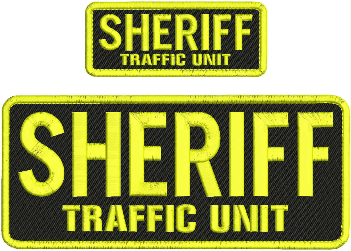 SHERIFF TRAFFIC UNIT EMBROIDERY PATCH 4X10 &2X5 HOOK ON BACK YELLOW ON BLACK