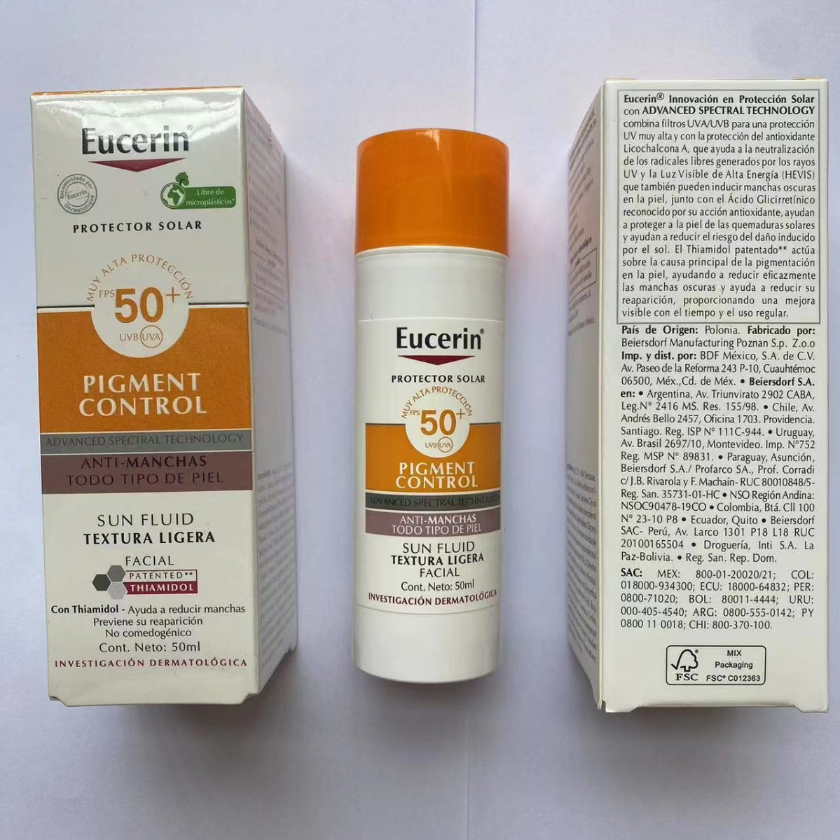 3x Eucerin Sun Fluid Pigment Control SPF50+ 50ml New Box
