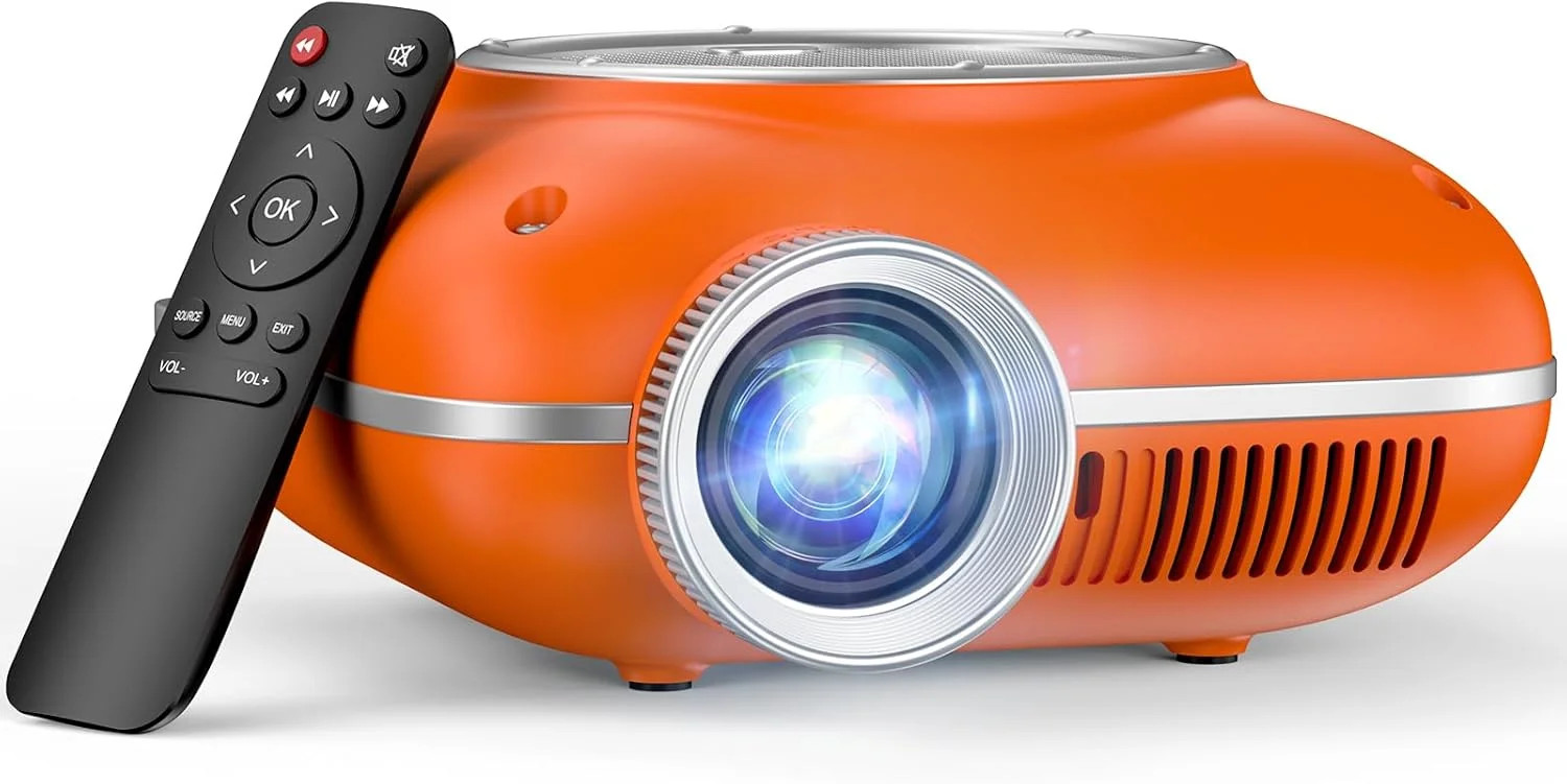 Orange,Mini Projector with Two -Way Bluetooth, Portable Projector,  Support1080P
