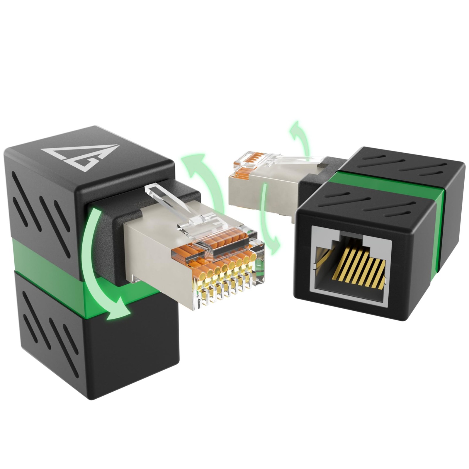 CableGeeker 2-Pack 10Gbps 360° Rotatable Cat6A Right Angle 360°, Black