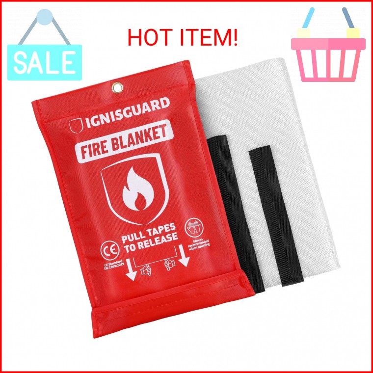 IGNISGUARD Fire Blankets Emergency for Home, 1 Pack 40"x40", Fiberglass Emergenc