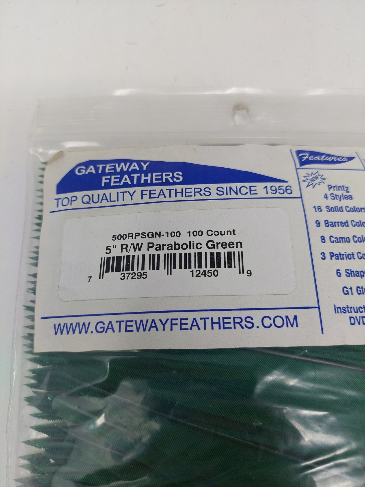100pk Gateway Feathers 5" Right Wing: Parabolic Green 500RPSGN-100
