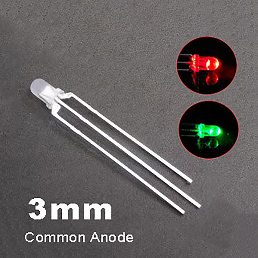3mm LED Bi Colour Red & Green Diffused Common Anode 3 Pin LED Emitting Diode