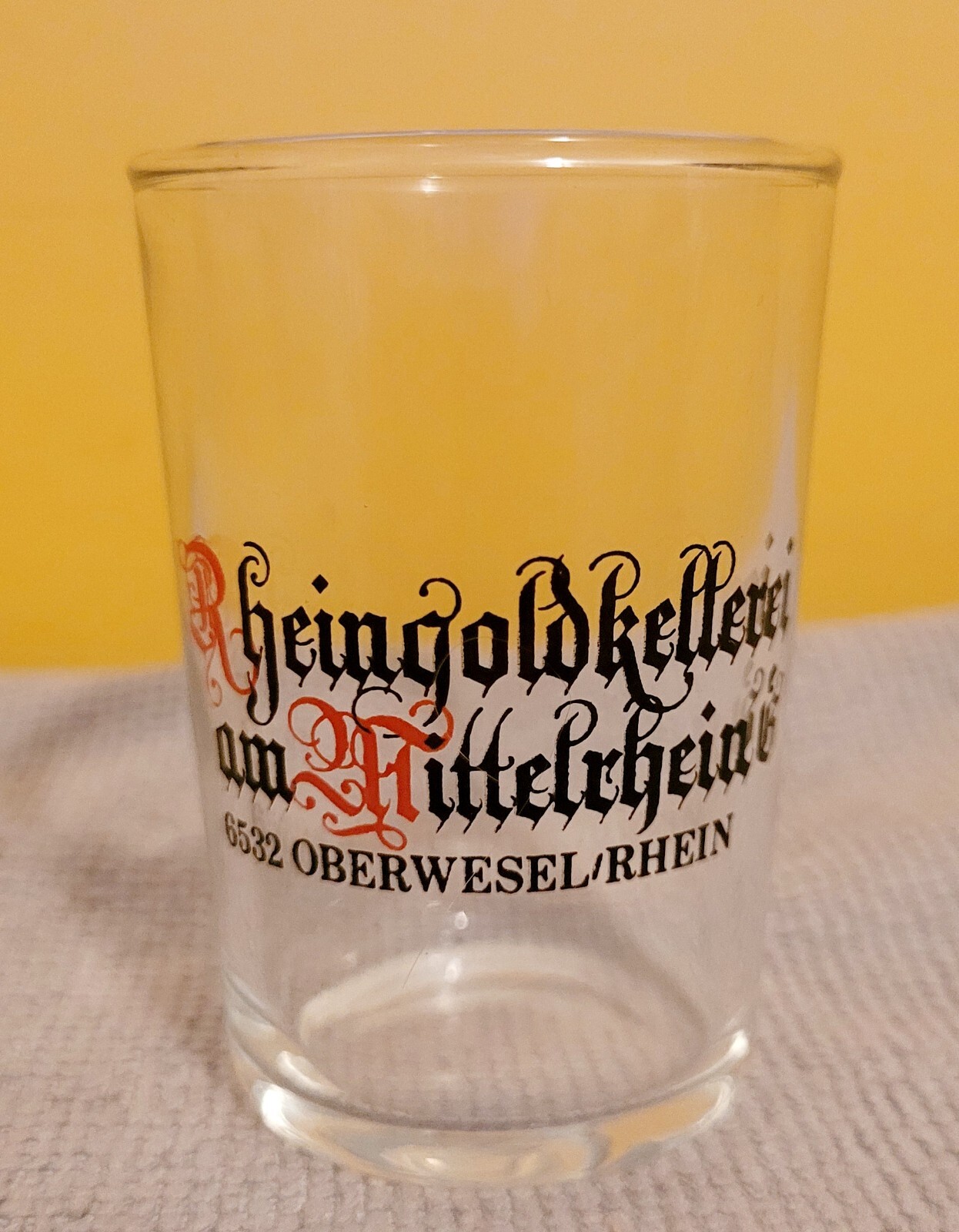 Rheingold Kellerei Shot Glass Clear Glass Advertising Liquor Free Shipping