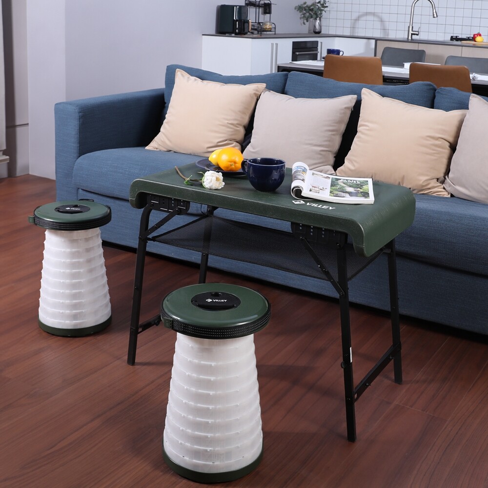 VILLEY Portable Table Stools Set 2.37ft Folding Camping Table Collapsible Stools