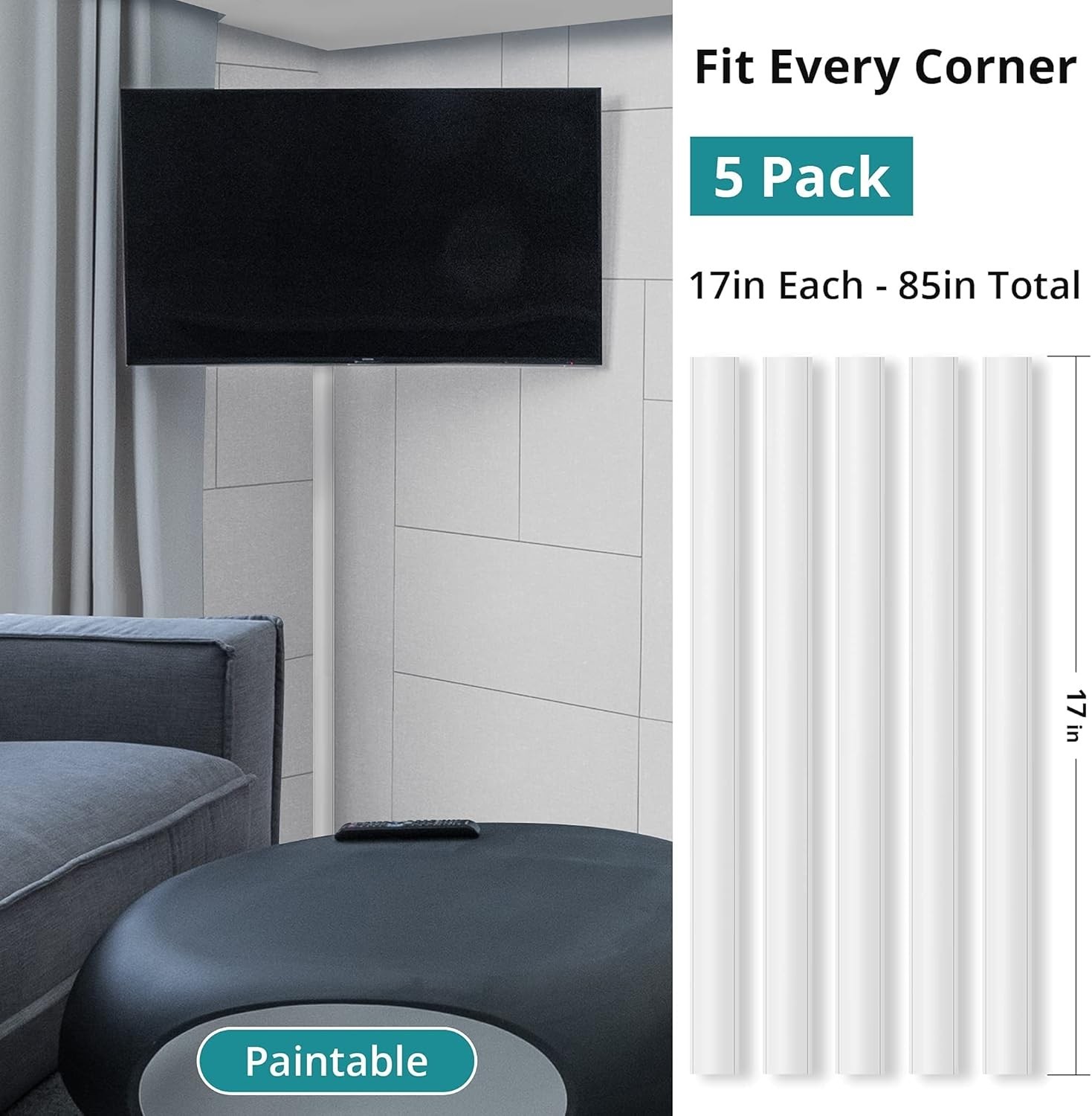Corner Cable Concealer, 85-Inch Cord Cover, Large Capacity Corner Duct