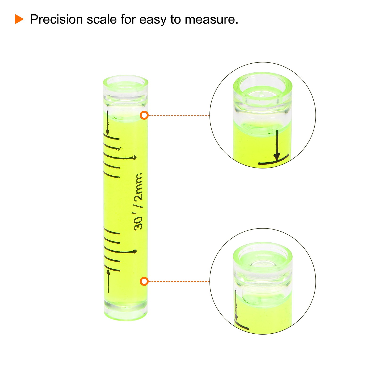 6pcs Small Cylindrical Bubble Level Vials 9x50mm Levels Measuring Tools]