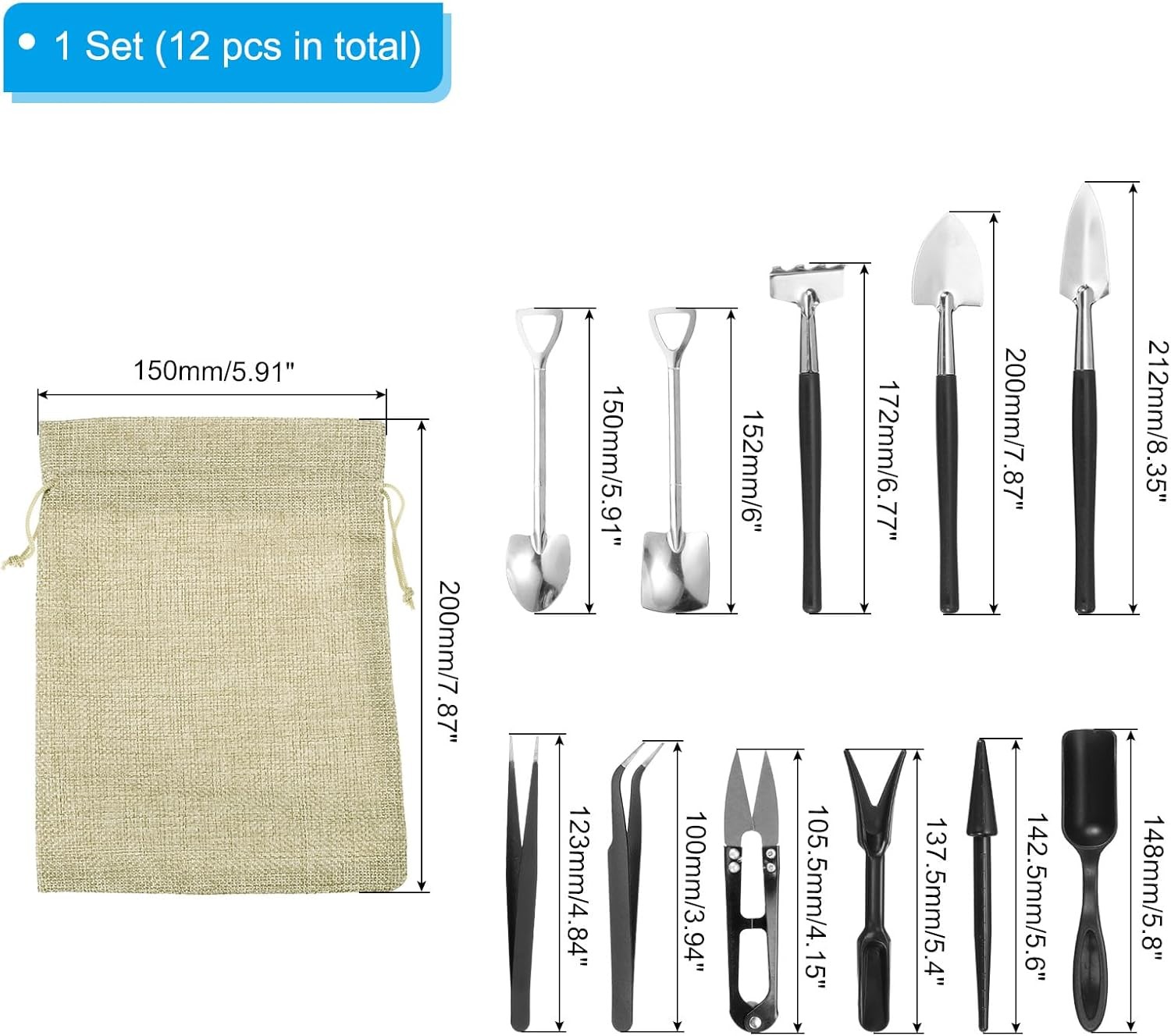 PATIKIL Succulent Tools Set, 12 Pcs Transplanting Set Mini Garden Black