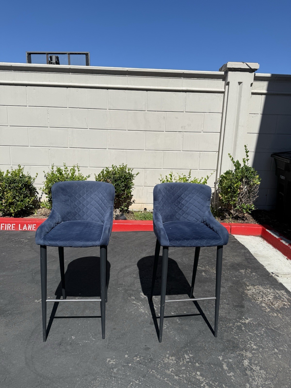 Two Blue Tall Chairs with Comfort Seat and Cushion for Home Decor