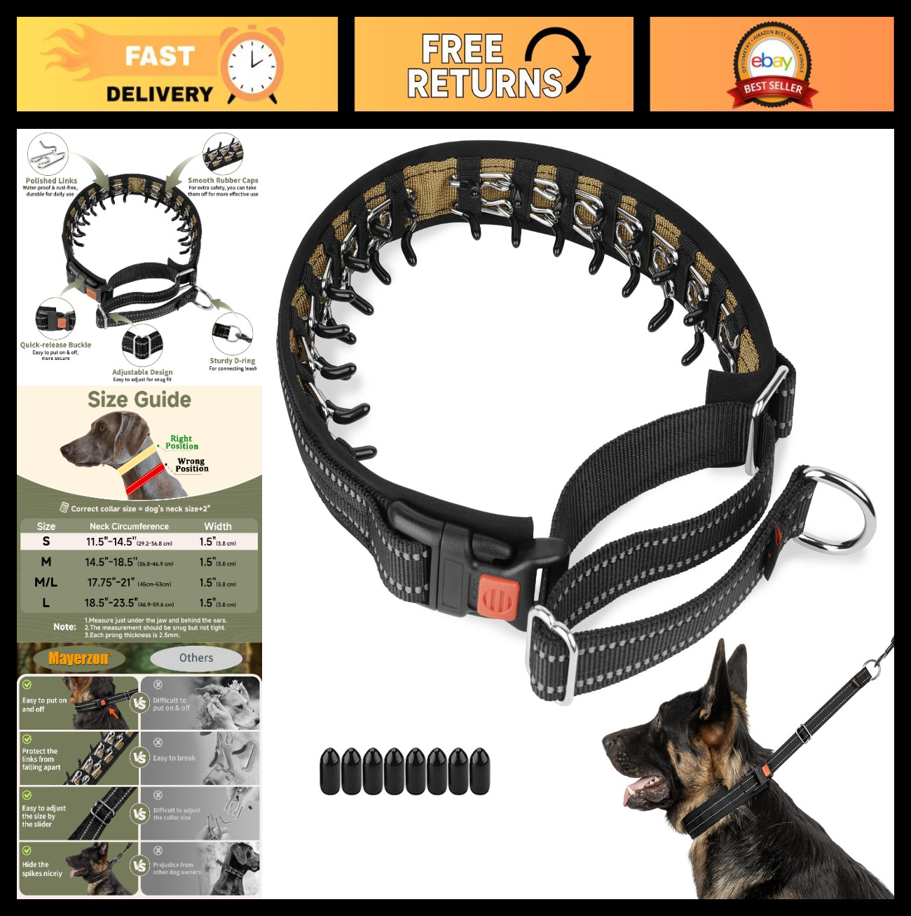 No Pull Martingale Dog Collar for Medium Large Breeds - Adjustable, Reflective,