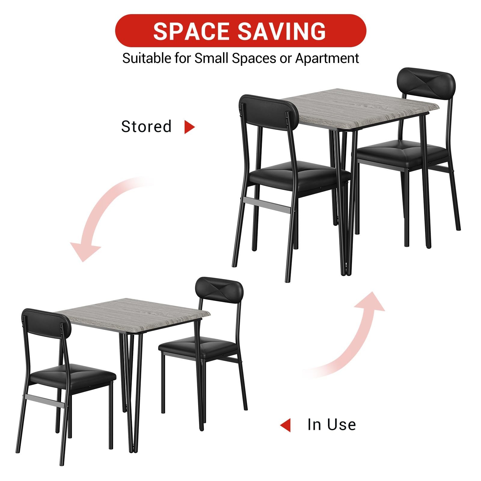 Space-Saving 3-Piece Dining/Kitchen Table Set for 2 W/2 Upholstered Chairs,Home