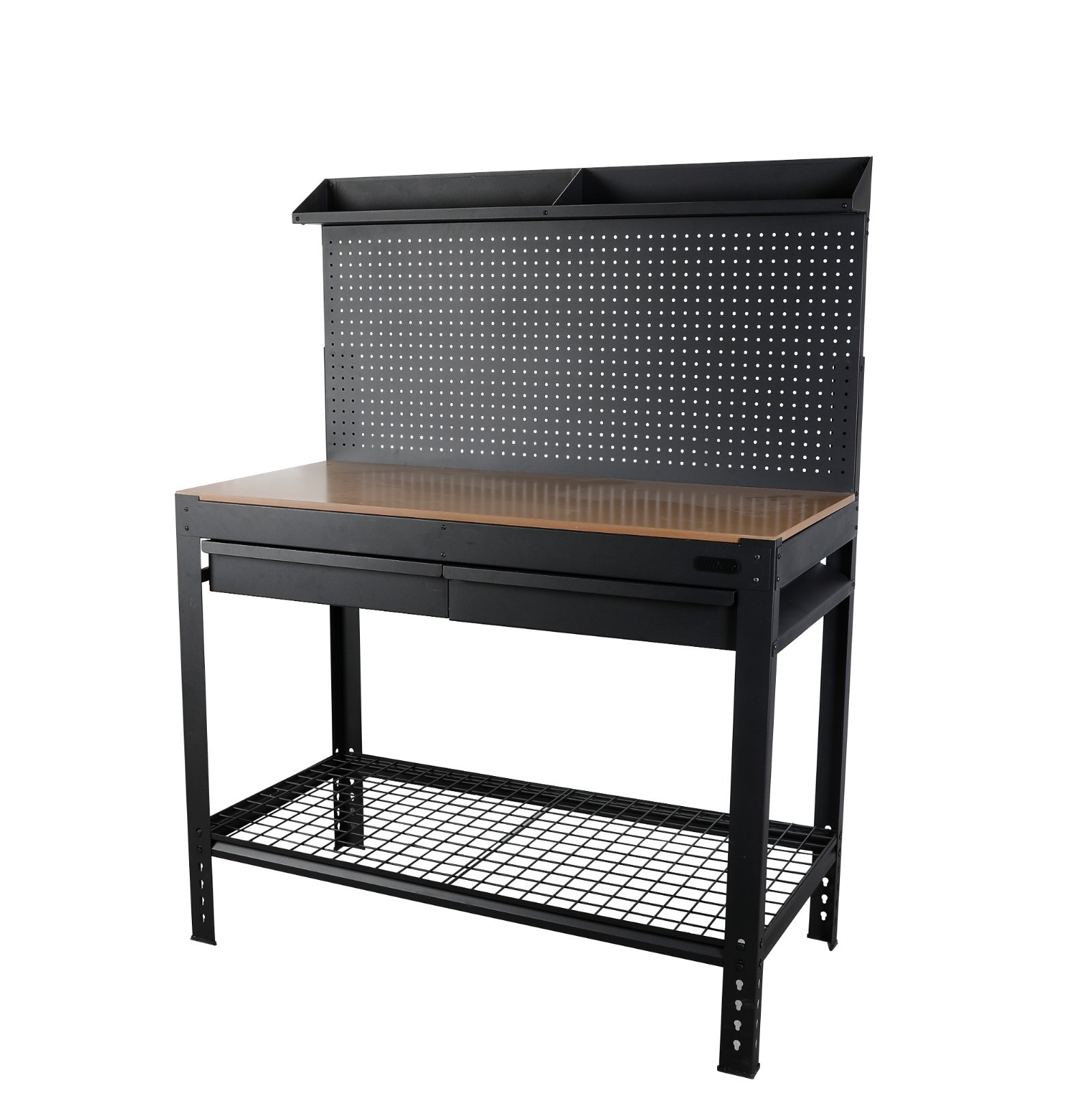 Hyper Tough 48" Steel Workbench 2 Drawers Pegboard Mesh Storage Shelf