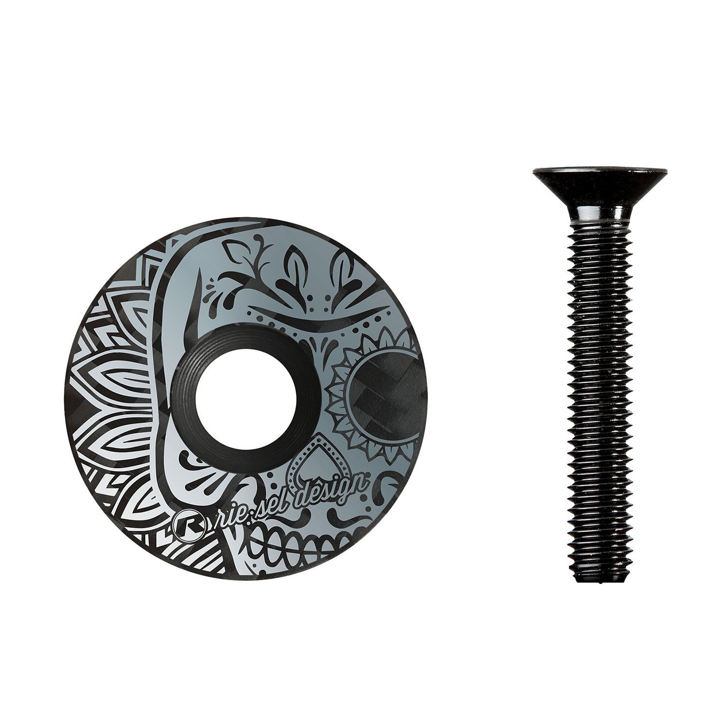 Riesel Design Headset Stem Top Cap, 1-1/8, MTB Road - Los Muertos Grey