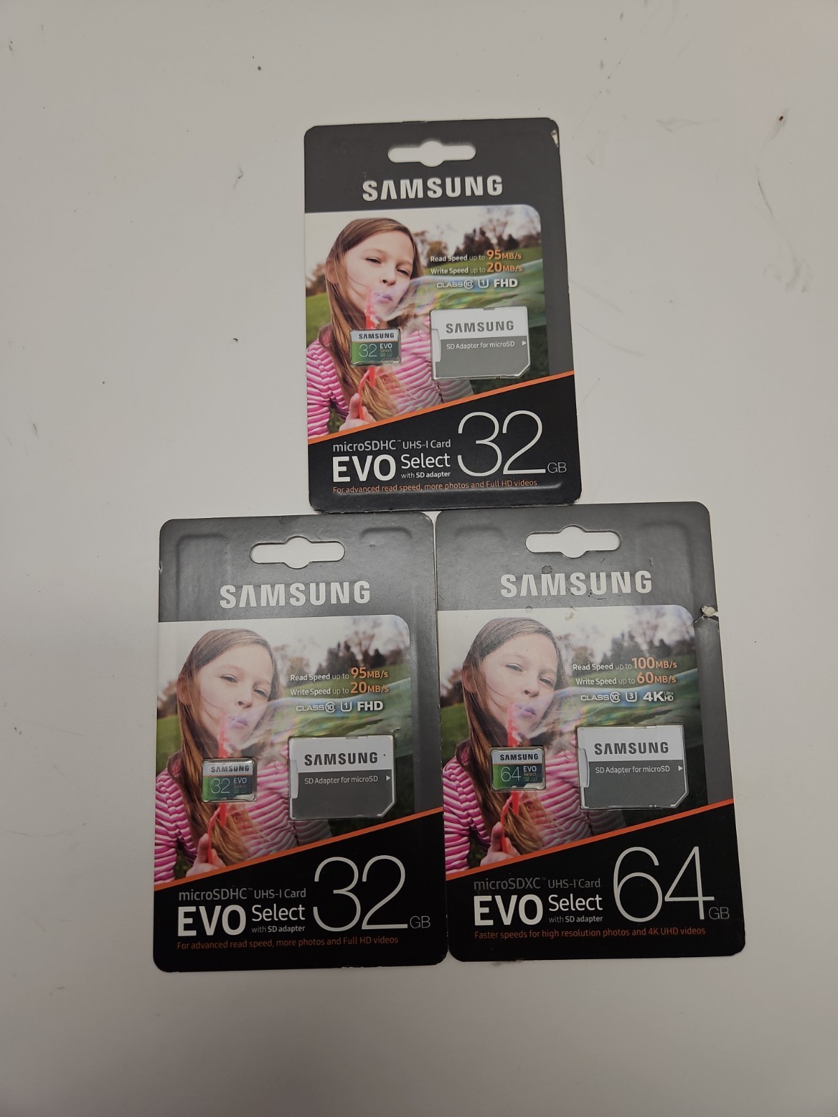 Samsung Evo Select Bundle  64GB & 2  32 GB UHS I Cards NEW