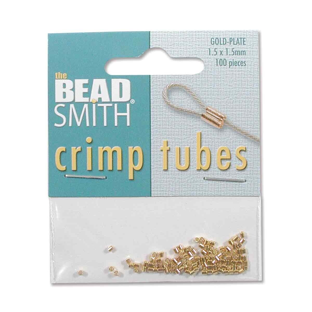 Crimp, 100 Gold Plated 1.5x1.5mm Crimp Tubes Crimping Beads with 0.6mm ID