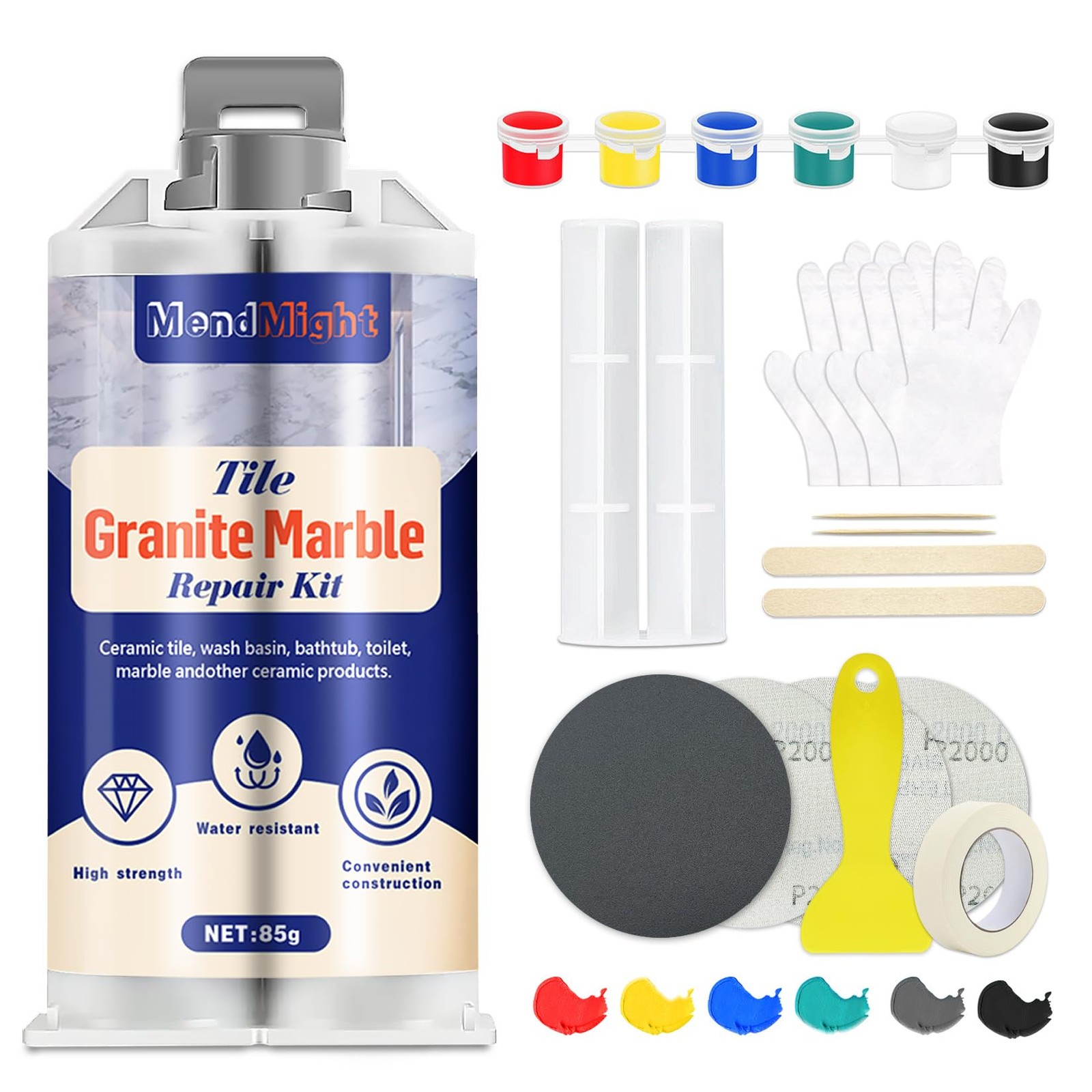 MendMight Quartz Countertop Repair Kit(Color Match), Tile, Marble and white