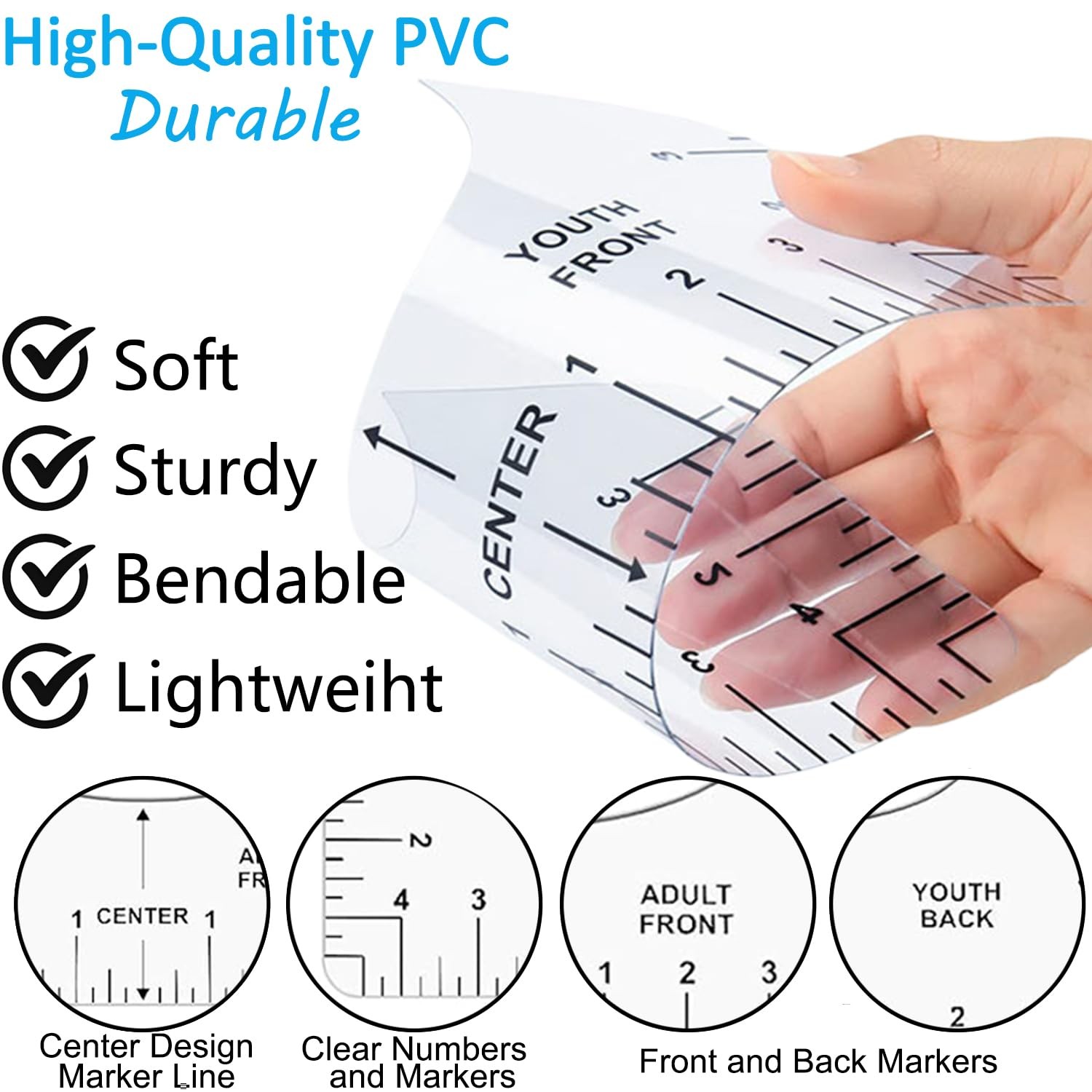 Tshirt Ruler Guide for Vinyl Alignment, for Heat Press, Alignment 12Pcs