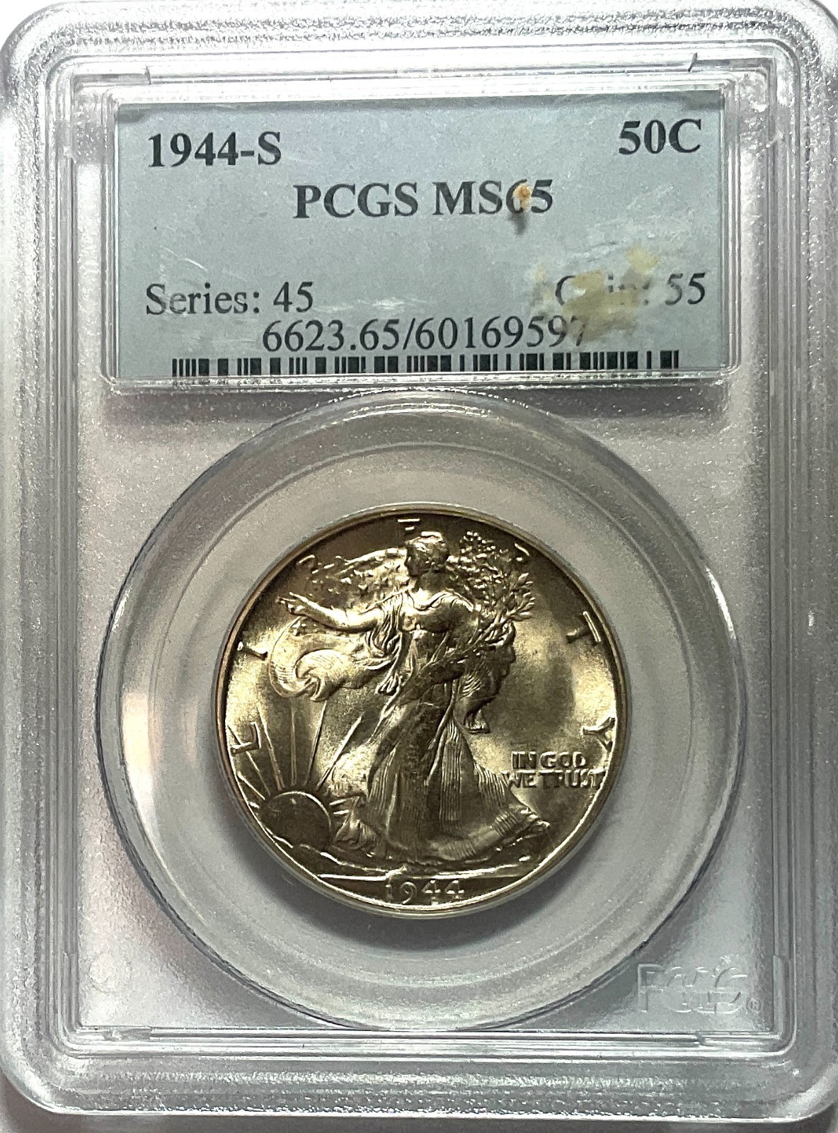 1944-S  Walking Liberty Half Dollar - PCGS MS65 - Beautiful Lustrous Coin