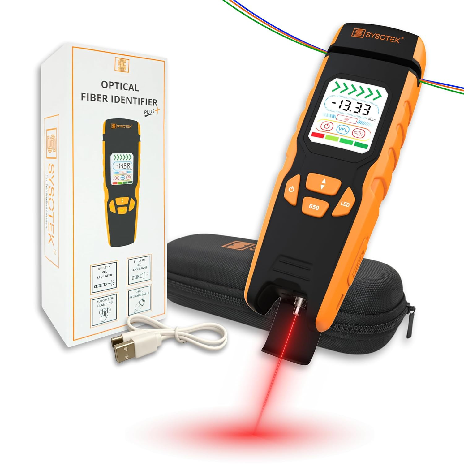 Optical Fiber Identifier - Rechargeable OFI Live Signal Detector with Visual Fau