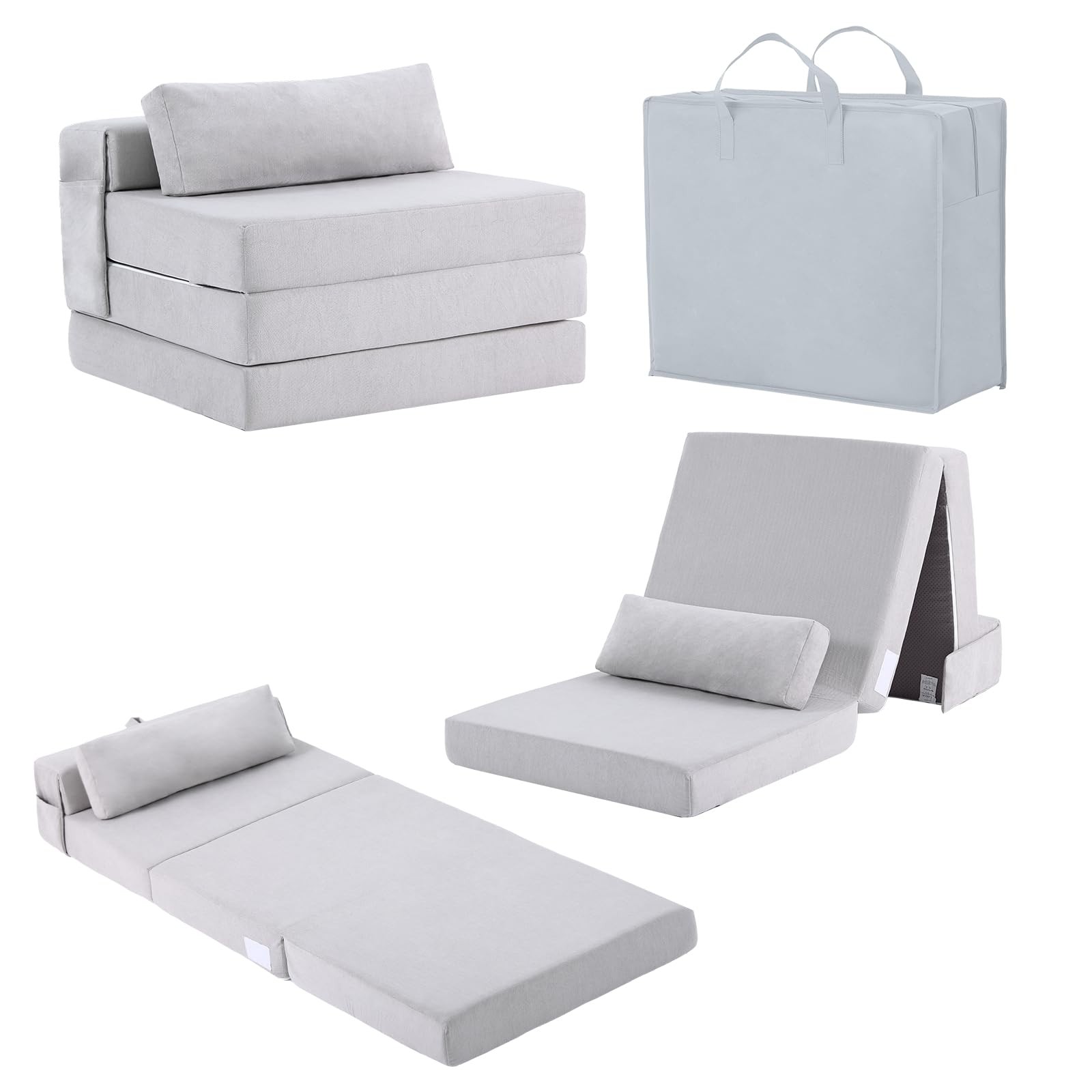 Folding Sofa Bed-Convertible Sleeper Chair with Storage Bag, Tri Foldable Mat...