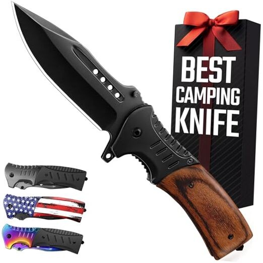 Pocket Knife for Men with Wood Handle & Glass Breaker & Pocket Clip - 1. Wood