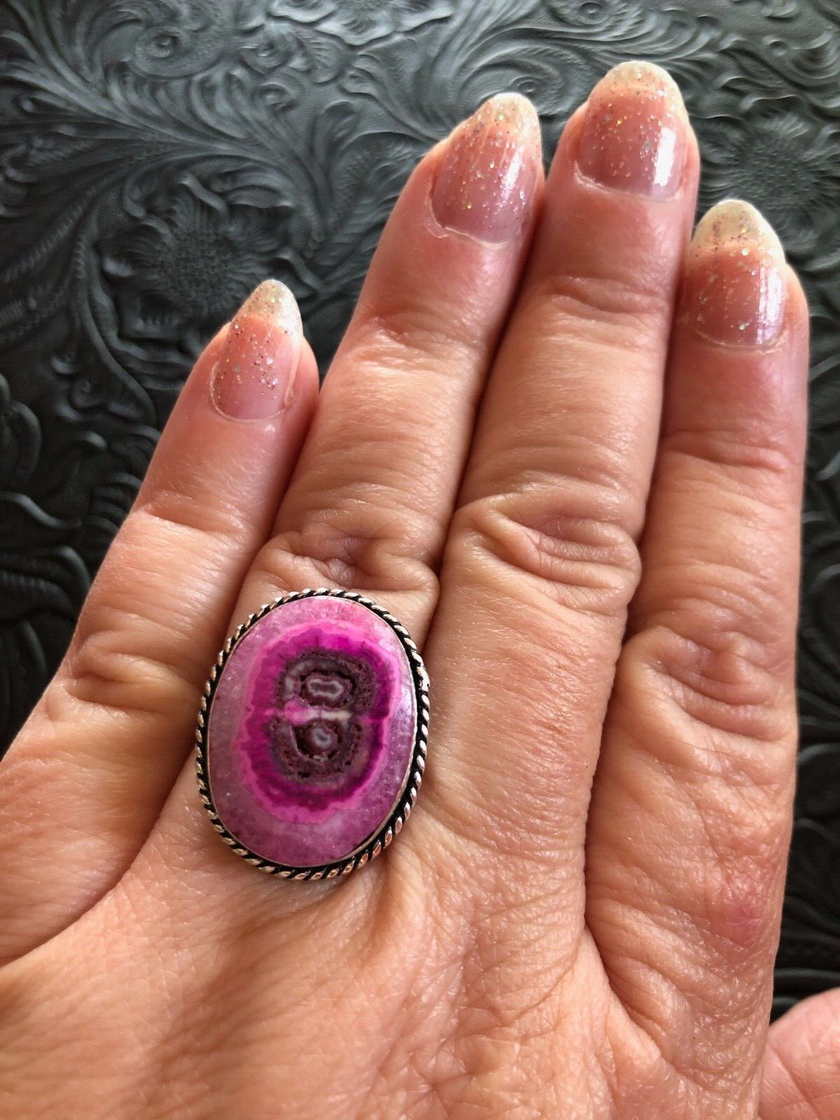 Artisan Pink Solar Quartz Ring Rope Bezel Size 8