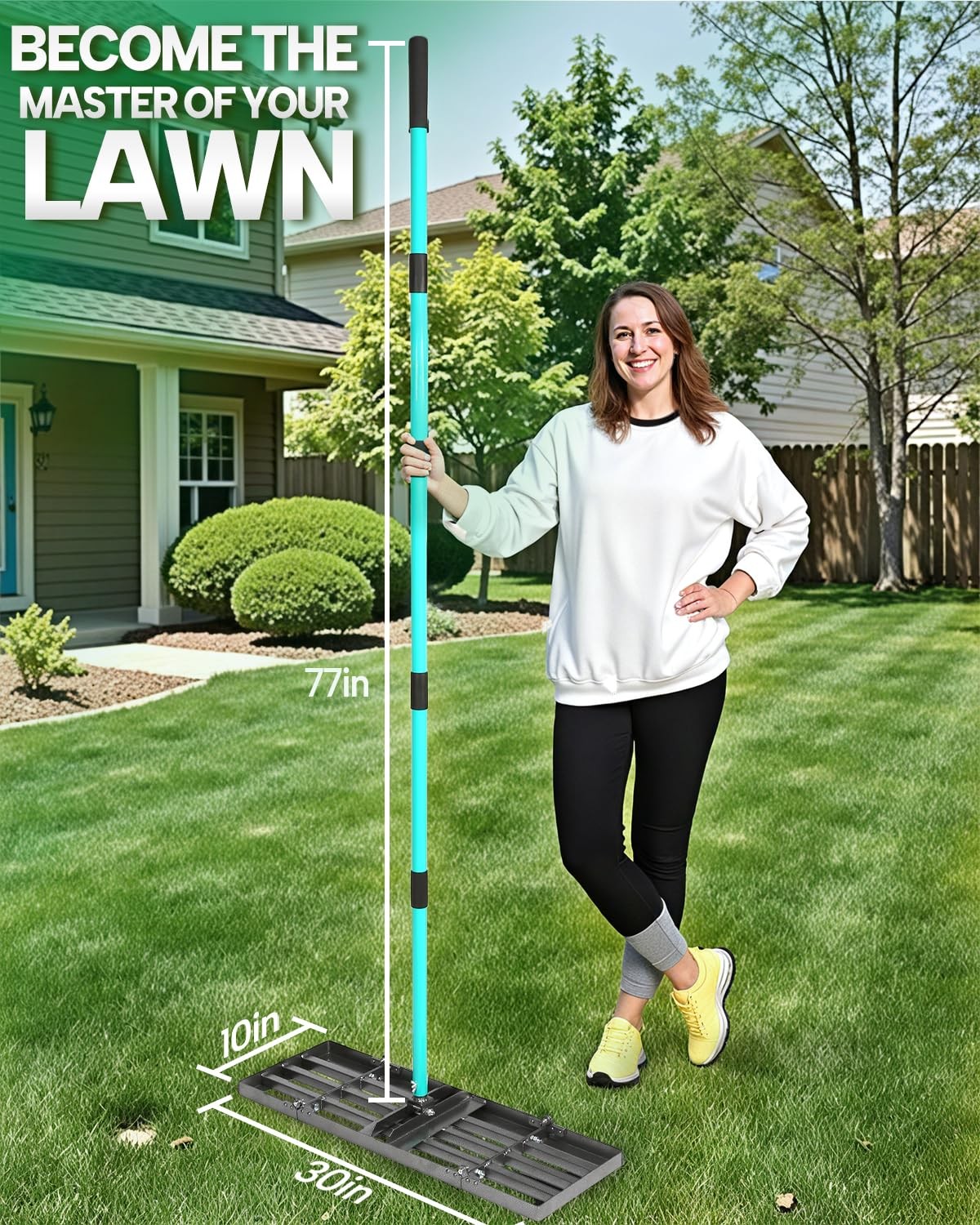 Lawn Leveling Rake, 30 Inch Yard Lawn Leveling for Soil with 78" Adjustable S...