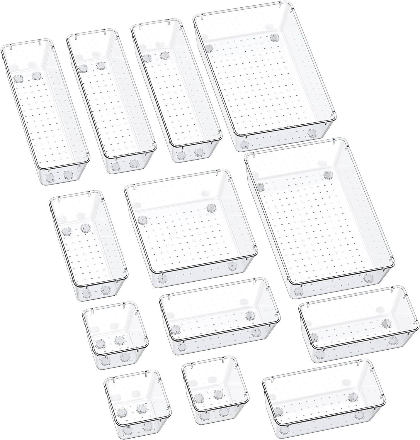 13-Piece Drawer Organizers with Non-Slip Silicone Pads, 5-Size Desk Bathroom Dra