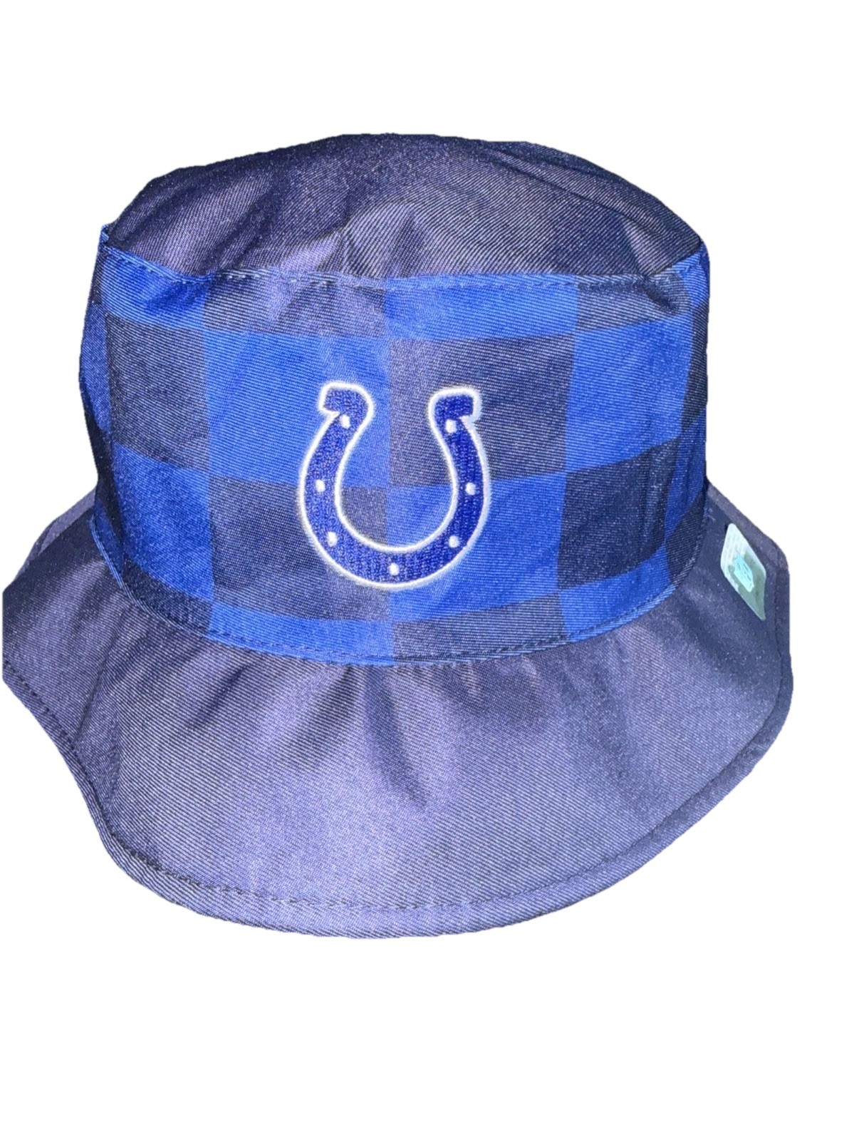 Indianapolis Colts Horseshoe Logo onBlack Royal Blue Check Bucket Hat Reversible