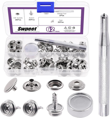 Swpeet 62Pcs Canvas Snap Kit, Stainless Steel Marine Grade and Silver